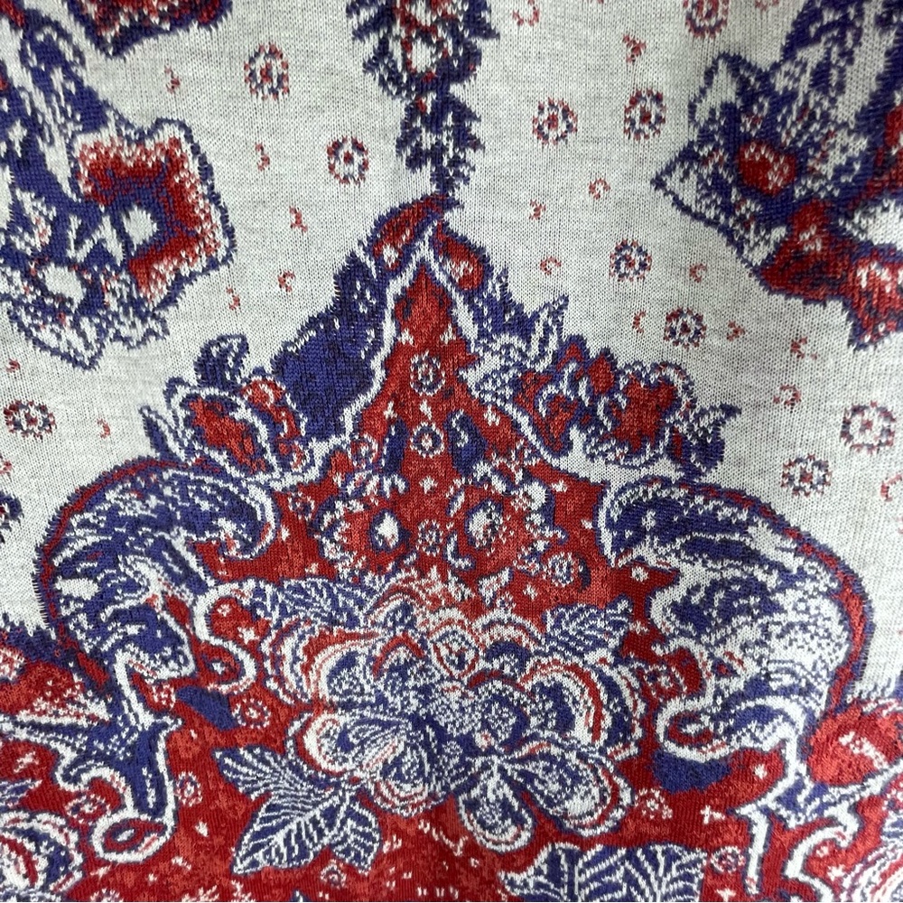 PERUVIAN CONNECTION Red, Blue & Ivory  Knit Pima Cotton Skirt Paisley Sz S Boho - Picture 2 of 6